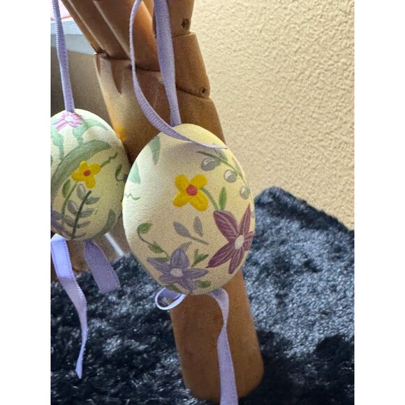 Hand-Painted Floral Easter Hanging Eggs With Lavender Ribbon - Picture 2 of 9